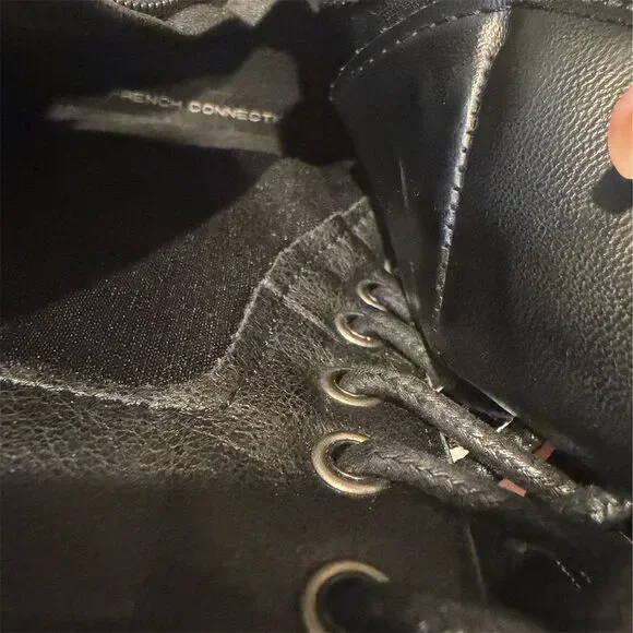 French connection  Women's Black Chunky Platform Boots Size 9 Lace & Buckle - Picture 6 of 12